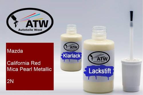 Mazda, California Red Mica Pearl Metallic, 2N: 20ml Lackstift + 20ml Klarlack - Set, von ATW Autoteile West.